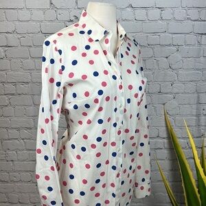 LAMBERT Polka Dot Cotton Button Down Shirt Blue Pink‎ EU 40 Sz 8